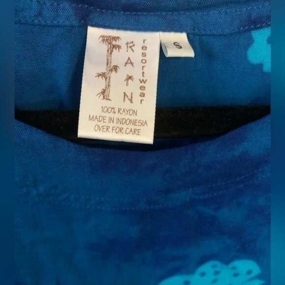 Blue Seashell Pattern Rayon Kaftan With Fringe Hem  Resortwear  S - Picture 2 of 6